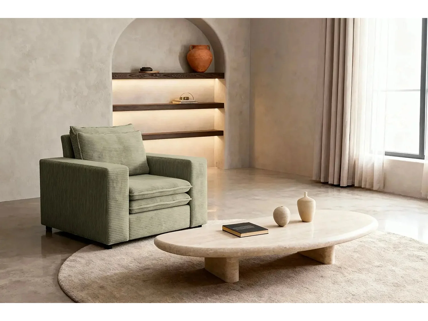 OSCAR - Fauteuil en velours côtelé - Vert olive