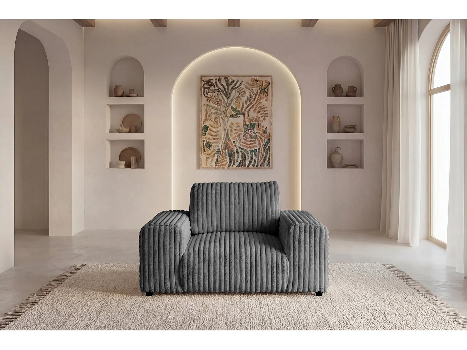 CAISA - Fauteuil en velours côtelé - Gris foncé