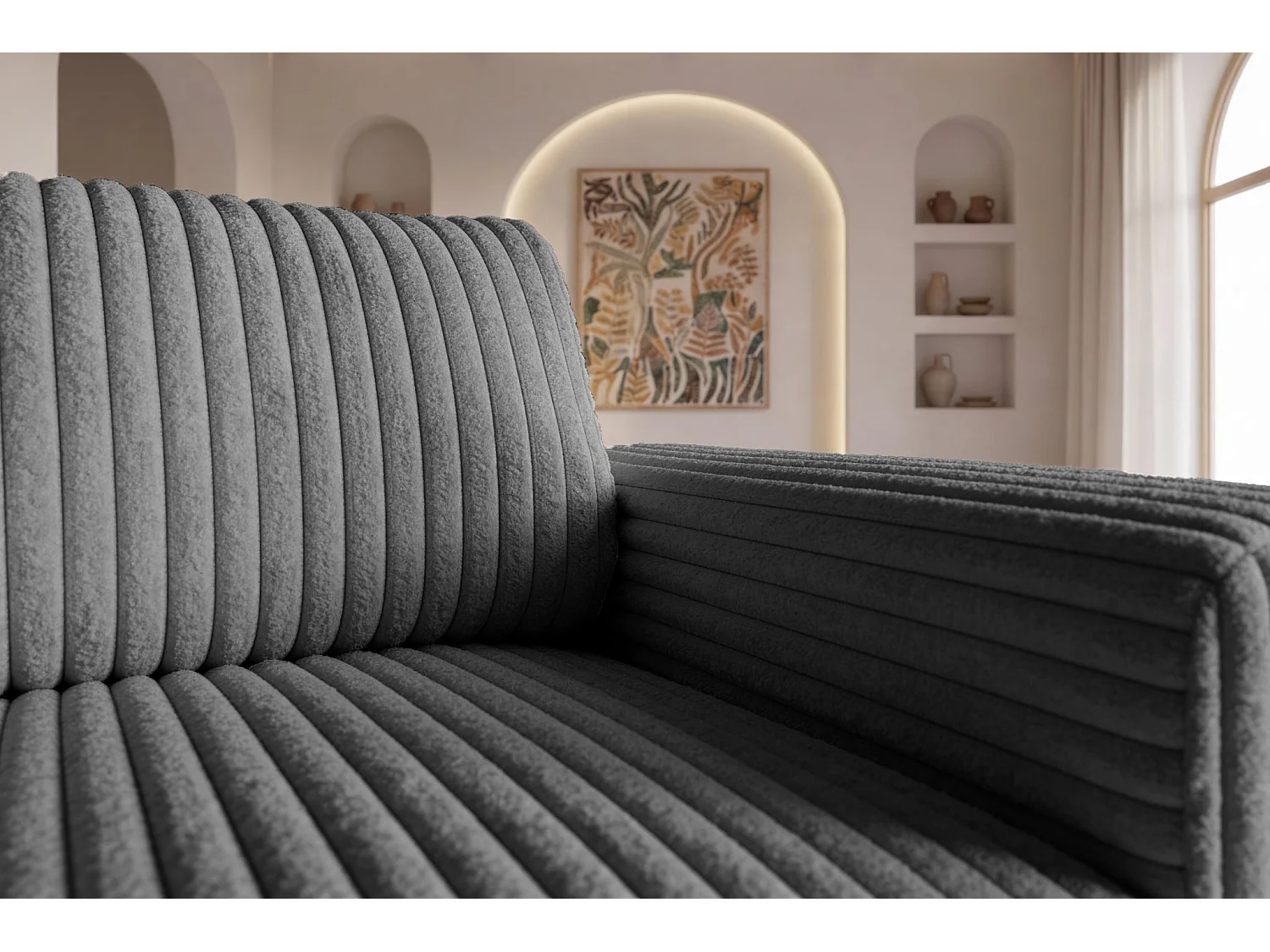 CAISA - Fauteuil en velours côtelé - Gris foncé