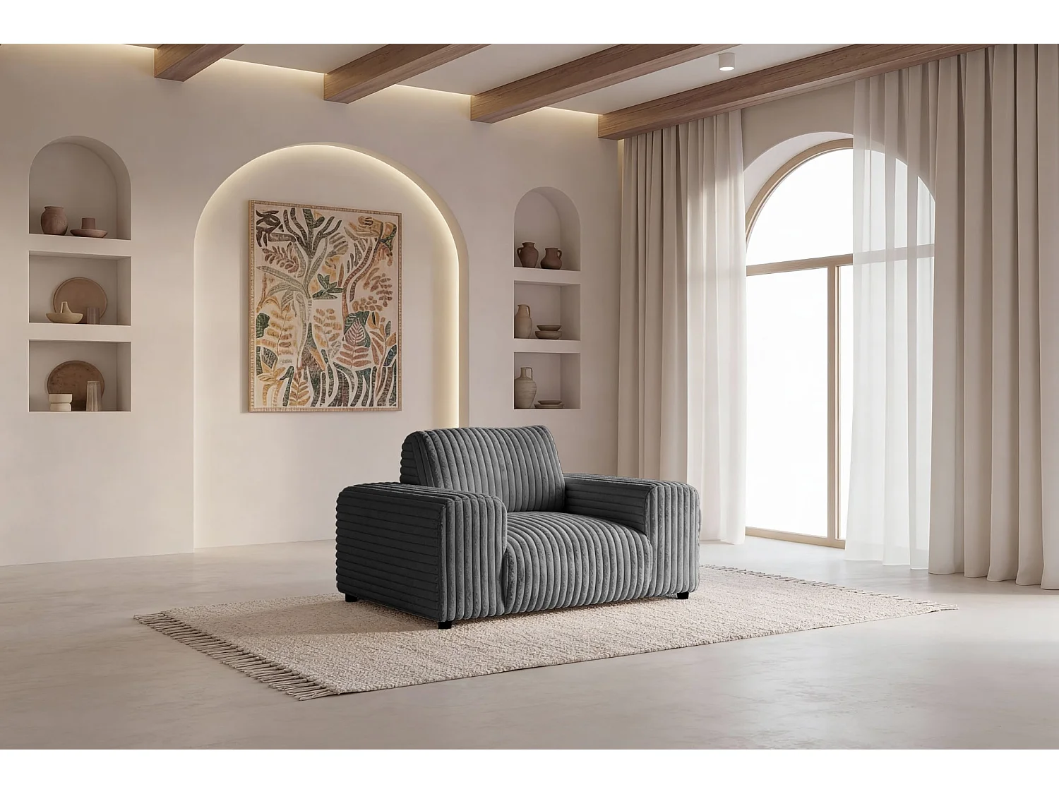 CAISA - Fauteuil en velours côtelé - Gris foncé