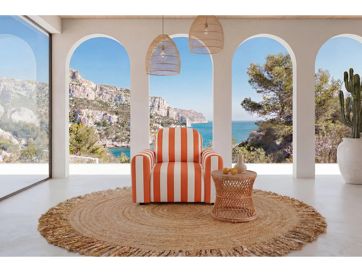 ELVIS - Fauteuil tissu rayé Orange