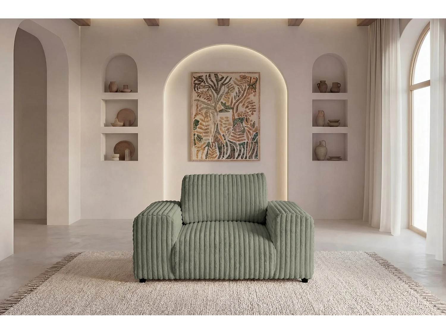 CAISA - Fauteuil en velours côtelé - Vert