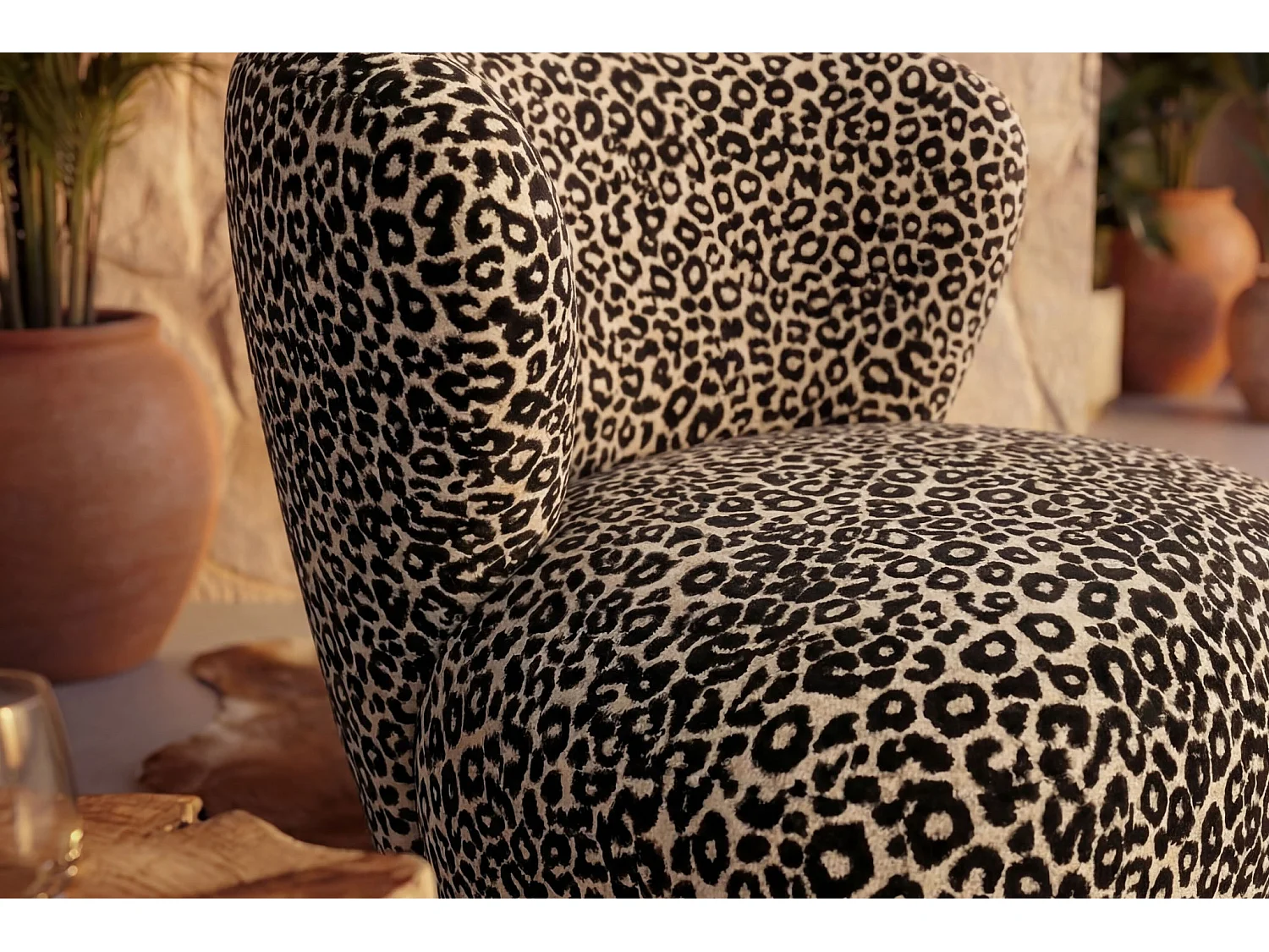 CAPRI - Fauteuil tissu imprimé animalier - Café