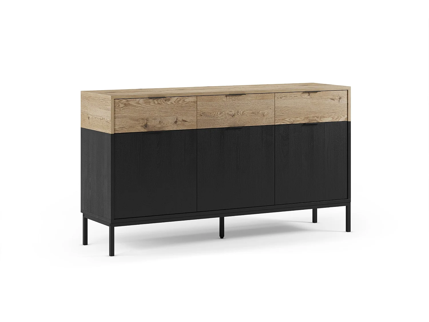 ELINE - Buffet 3 portes 150cm en mélamine - Noir