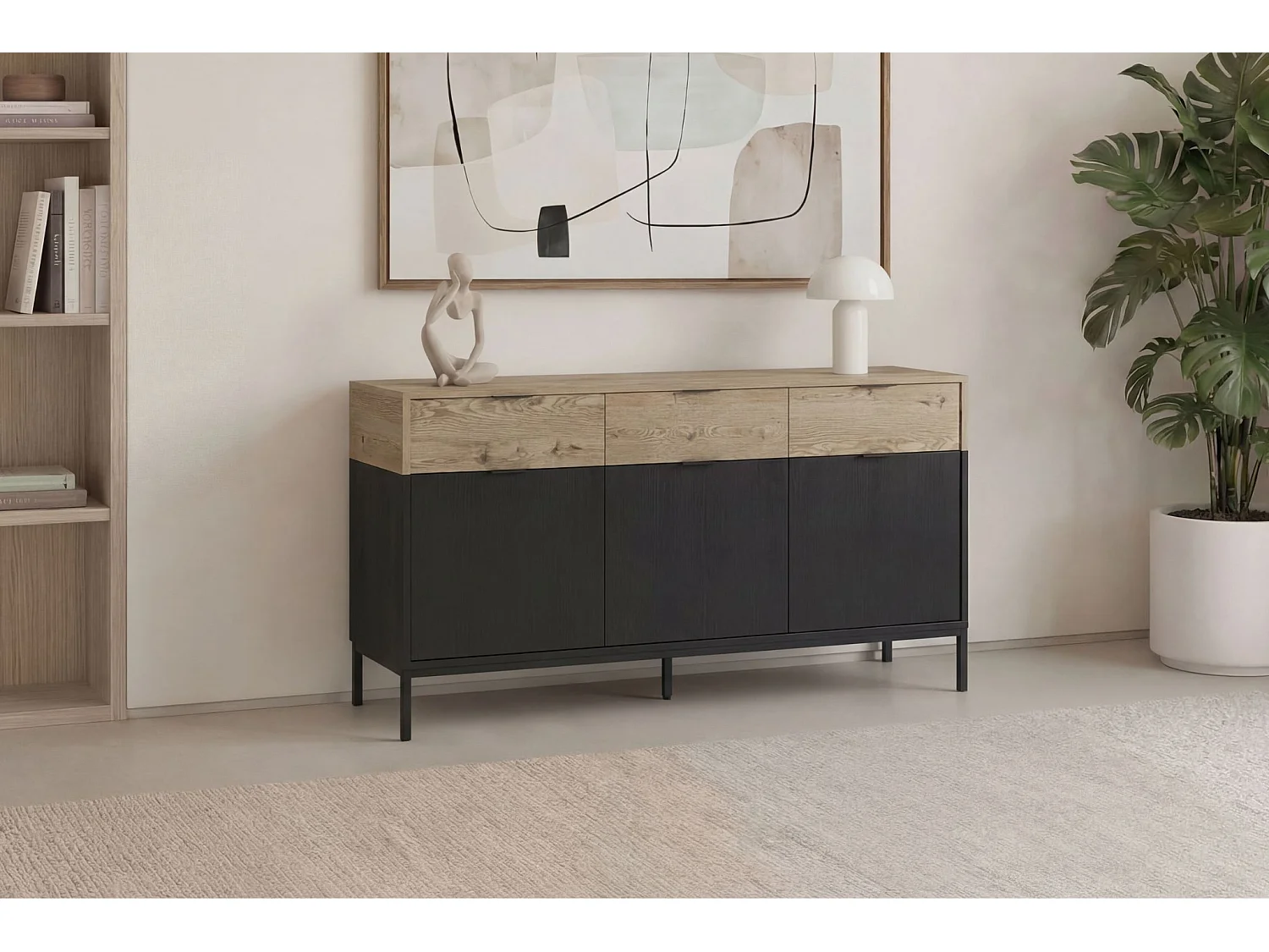 ELINE - Buffet 3 portes 150cm en mélamine - Noir