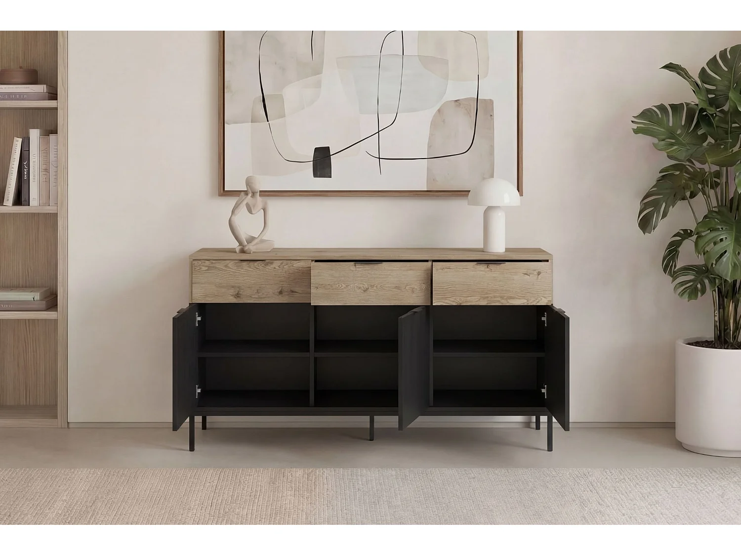 ELINE - Buffet 3 portes 150cm en mélamine - Noir