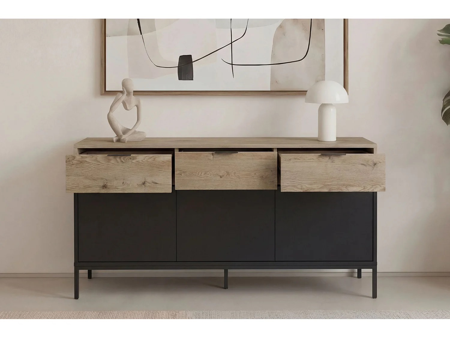 ELINE - Buffet 3 portes 150cm en mélamine - Noir