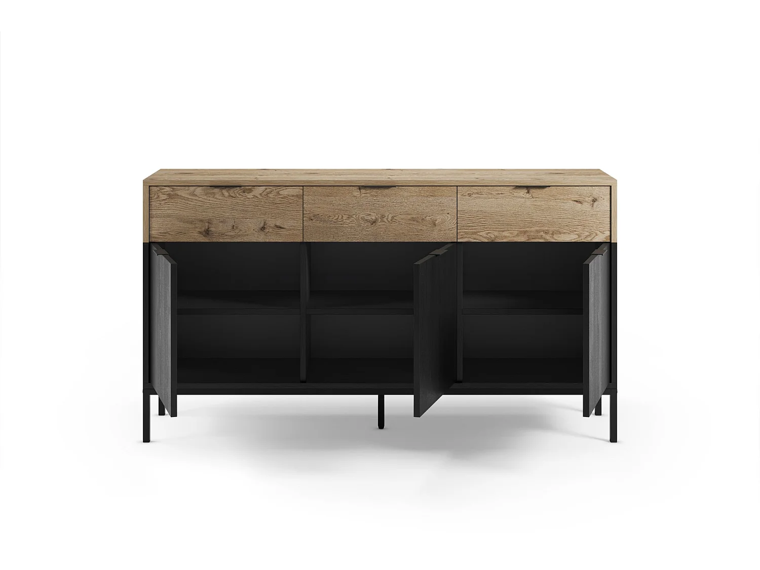 ELINE - Buffet 3 portes 150cm en mélamine - Noir