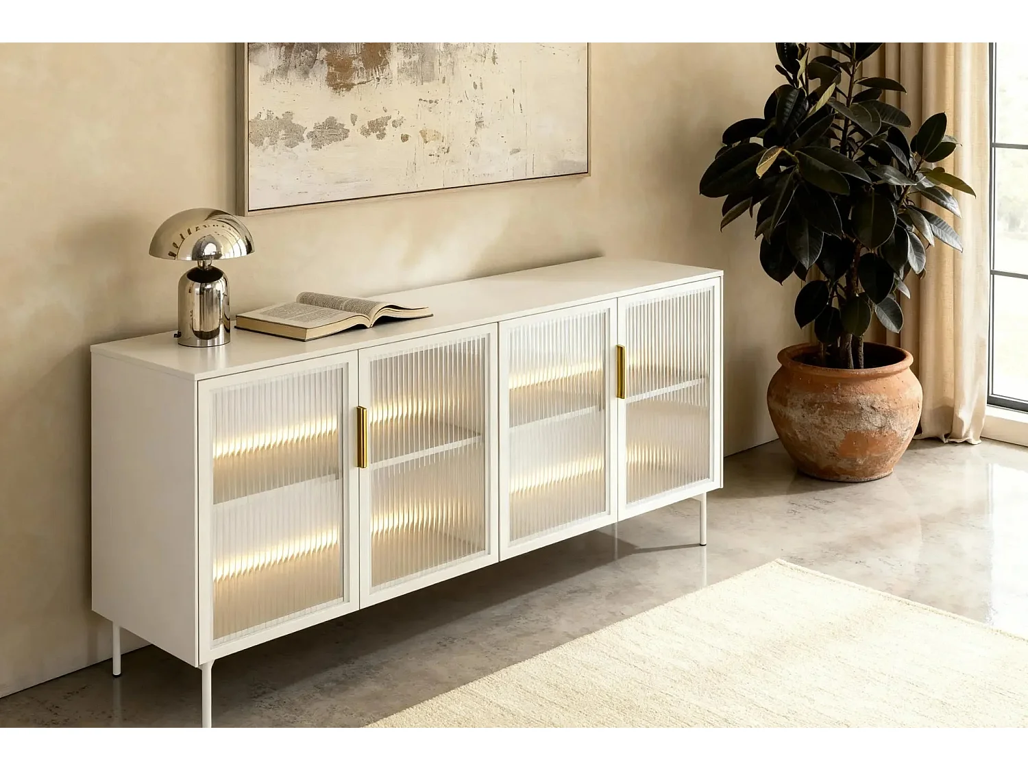 PALOMA - Buffet 4 portes 181cmeffet chêne Dunin - Beige