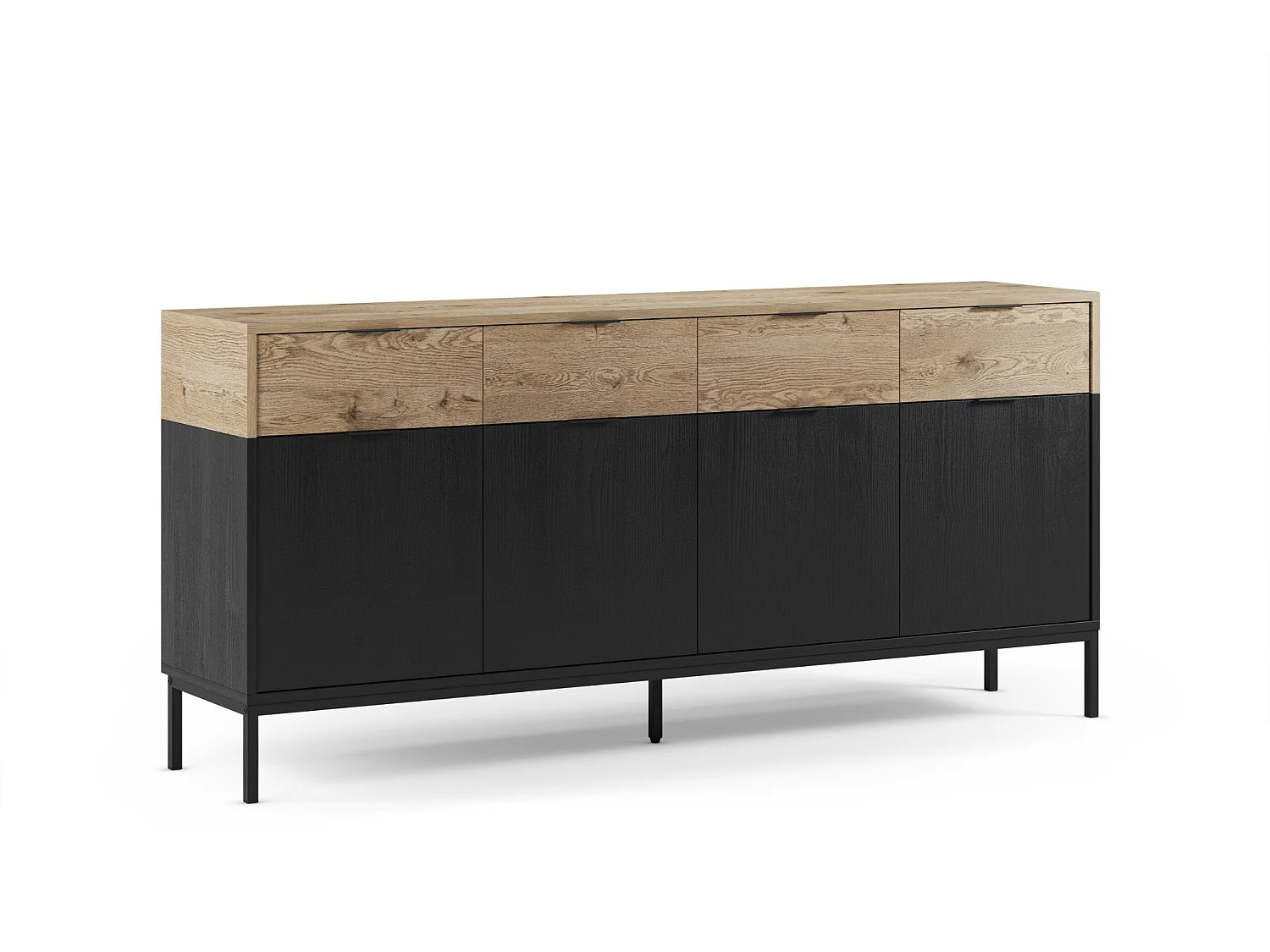 ELINE - Buffet 4 portes 180cm en mélamine - Noir