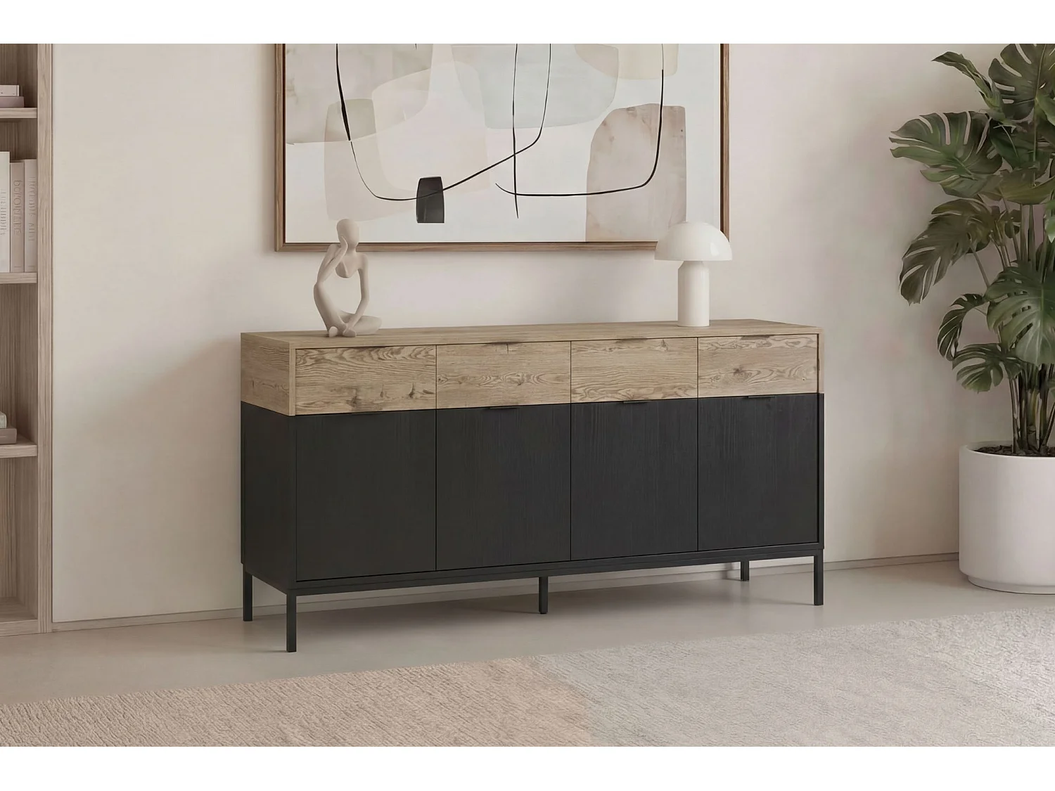 ELINE - Buffet 4 portes 180cm en mélamine - Noir