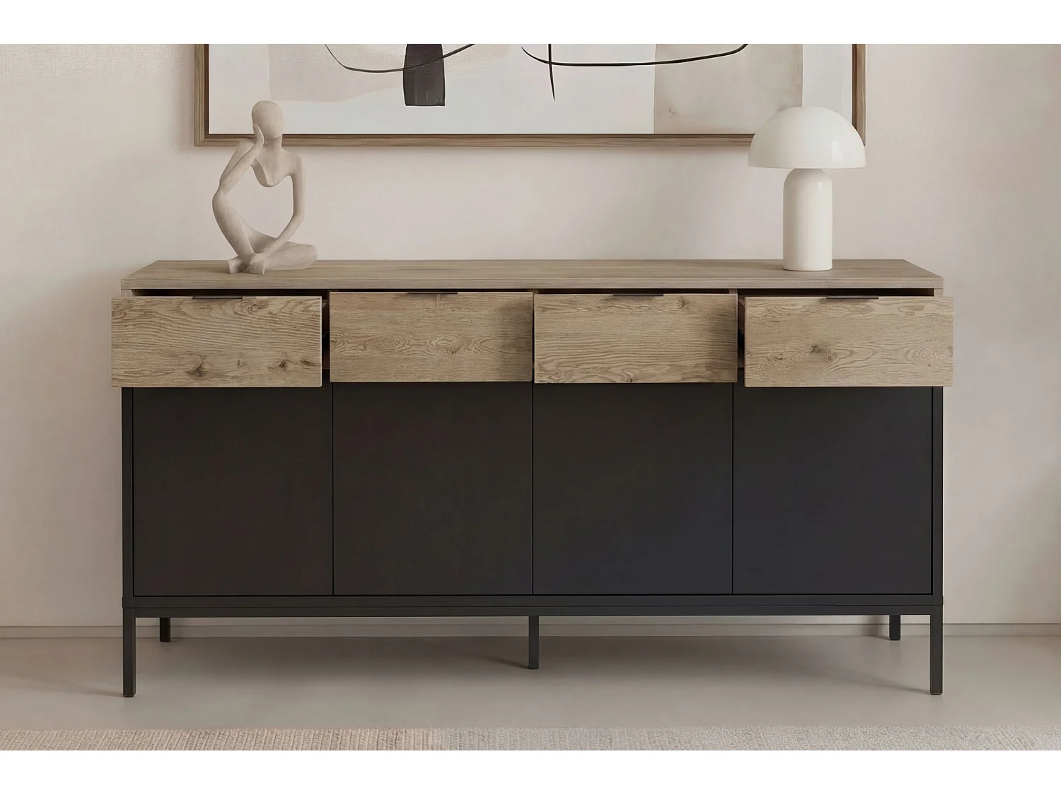 ELINE - Buffet 4 portes 180cm en mélamine - Noir