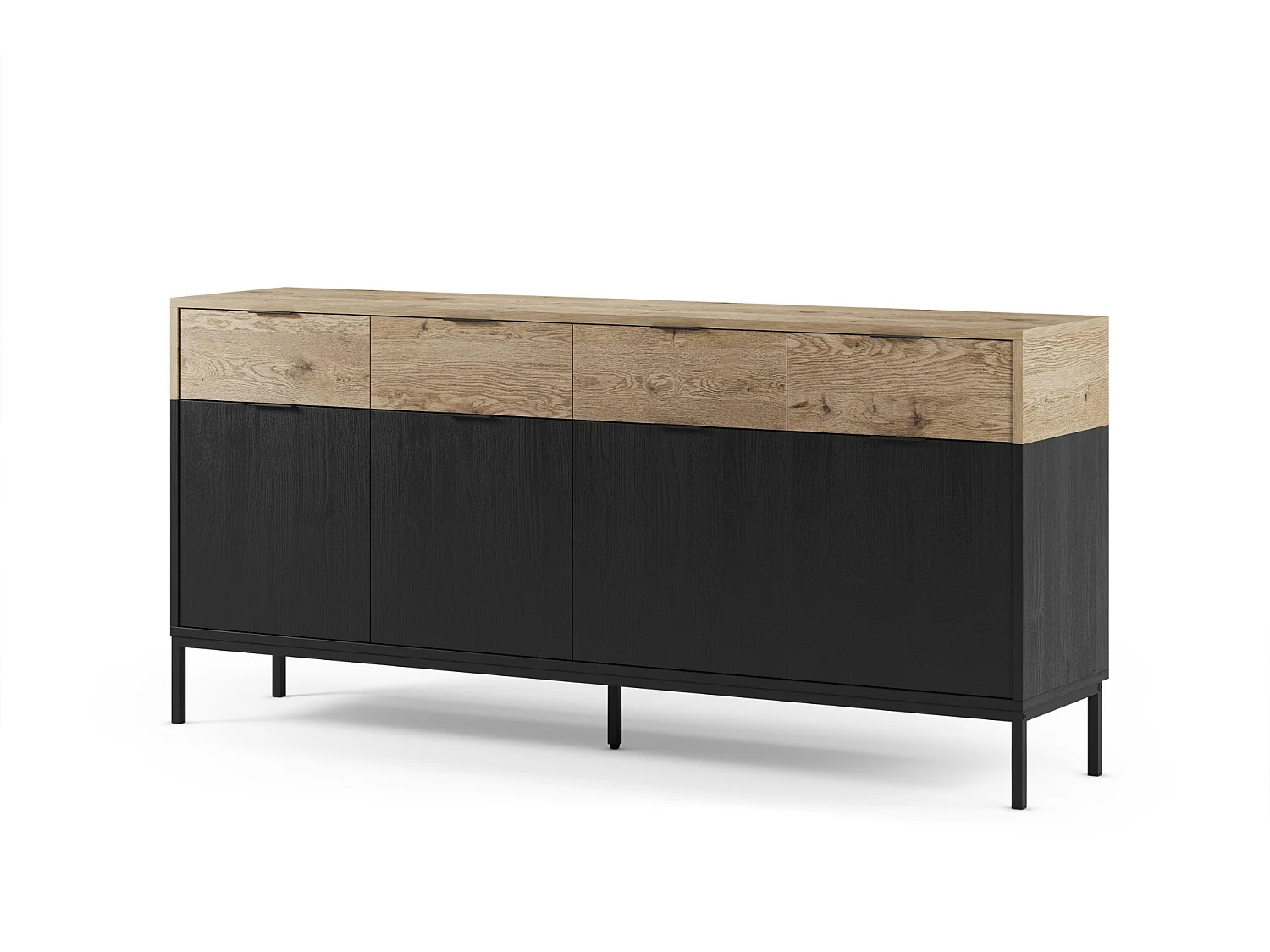 ELINE - Buffet 4 portes 180cm en mélamine - Noir