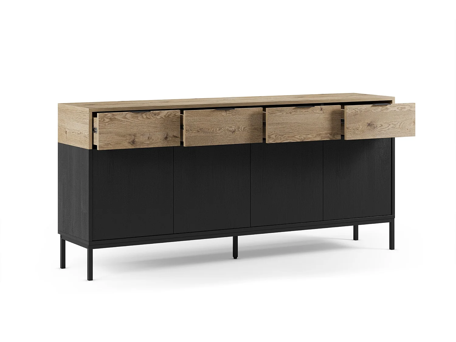 ELINE - Buffet 4 portes 180cm en mélamine - Noir
