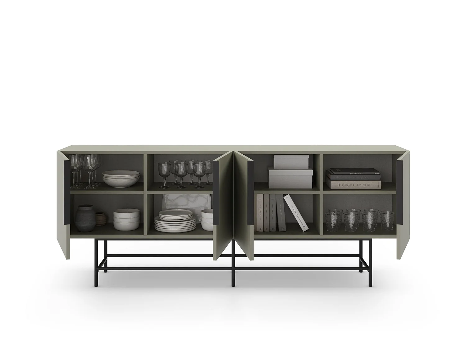 SOMA - Buffet 4 portes 200cm en mélamine - Vert