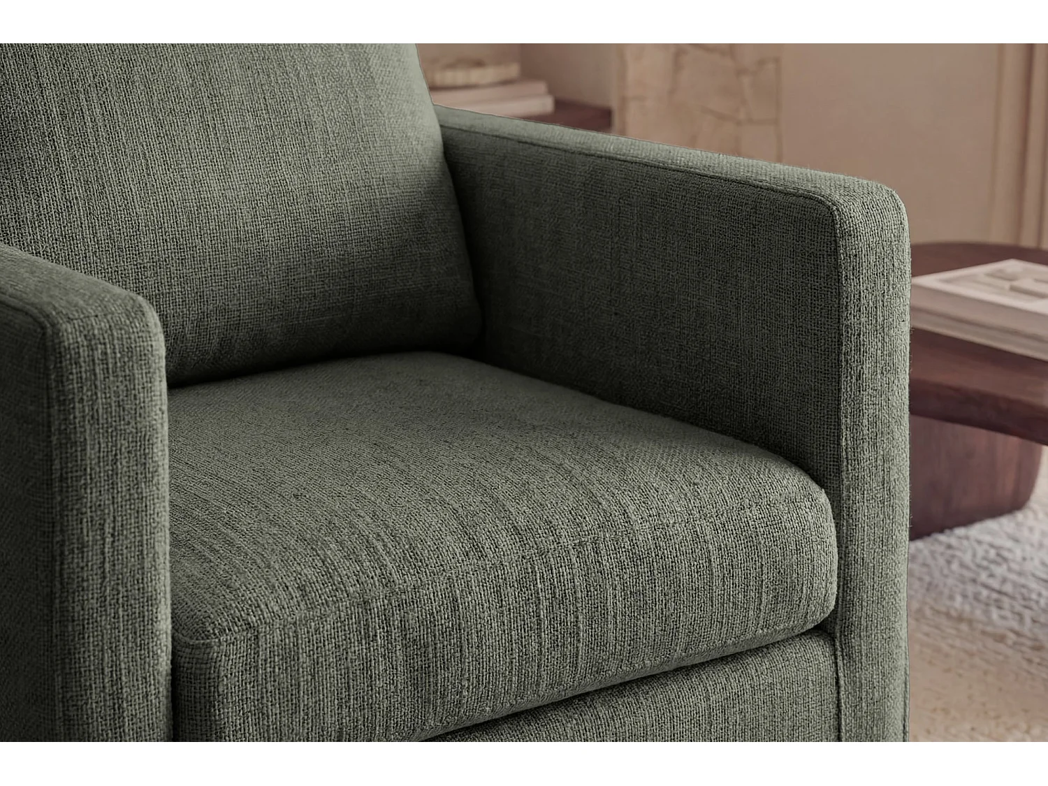 LEONIE - Fauteuil tissu chenille déhoussable - Vert