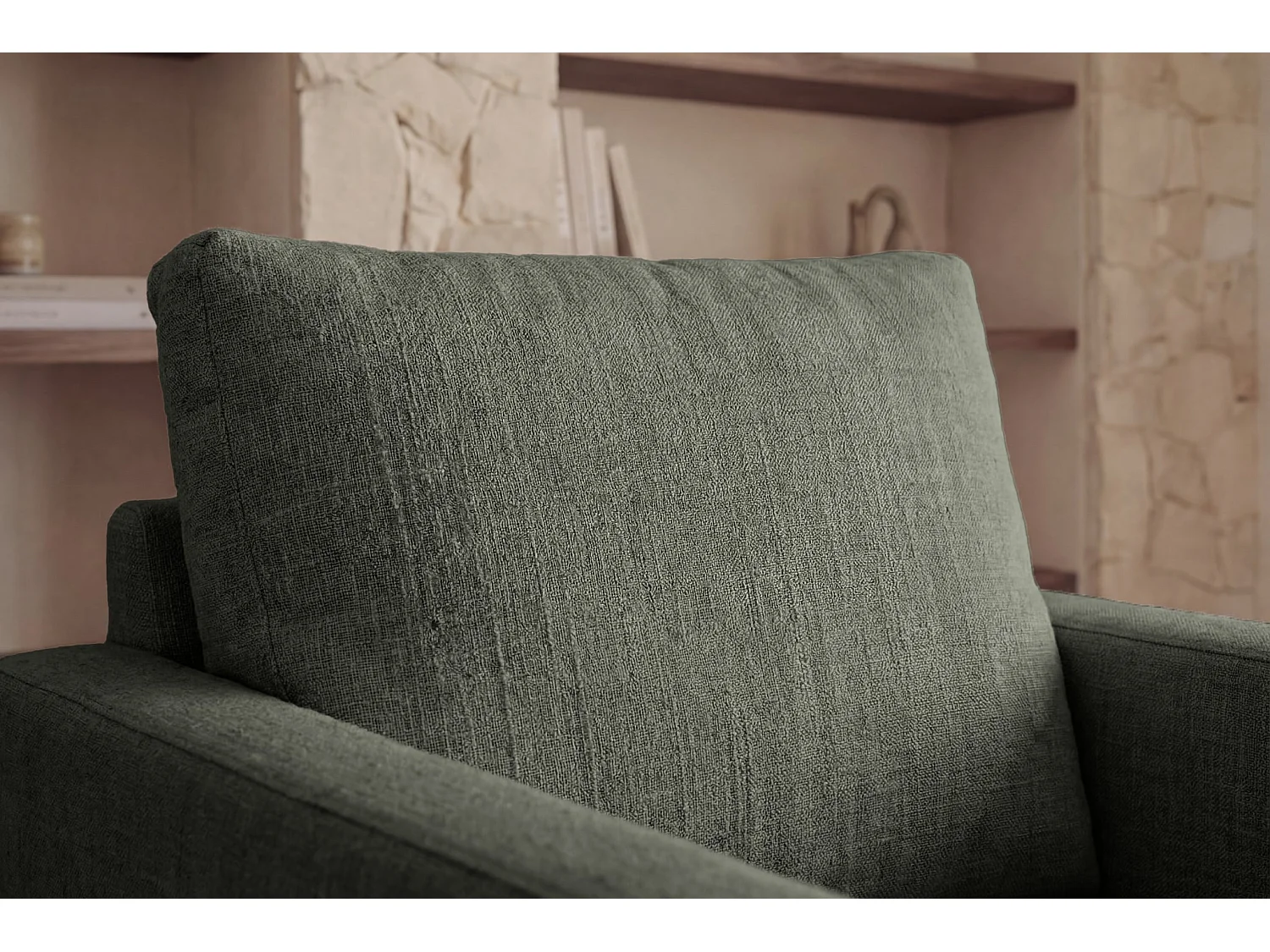 LEONIE - Fauteuil tissu chenille déhoussable - Vert