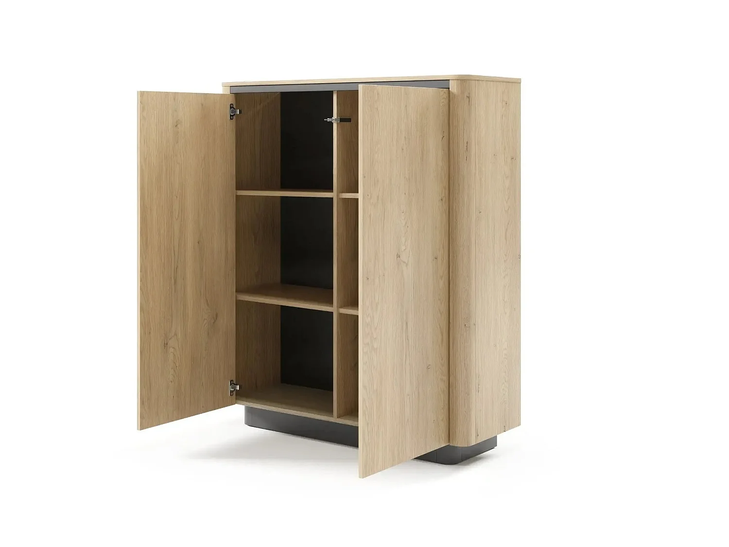 POPPY - Commode 2 portes 113cm en effet chêne Cremona et noir - Chêne clair