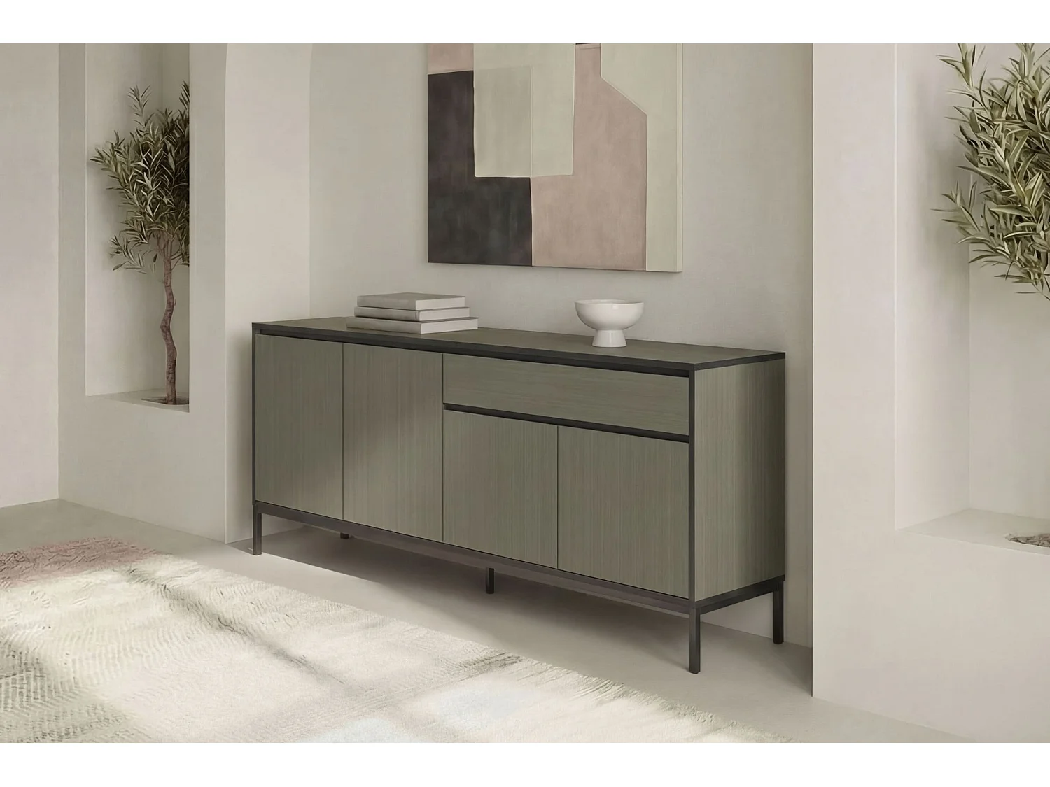 VANA - Buffet 4 portes 180cm en mélamine - Vert