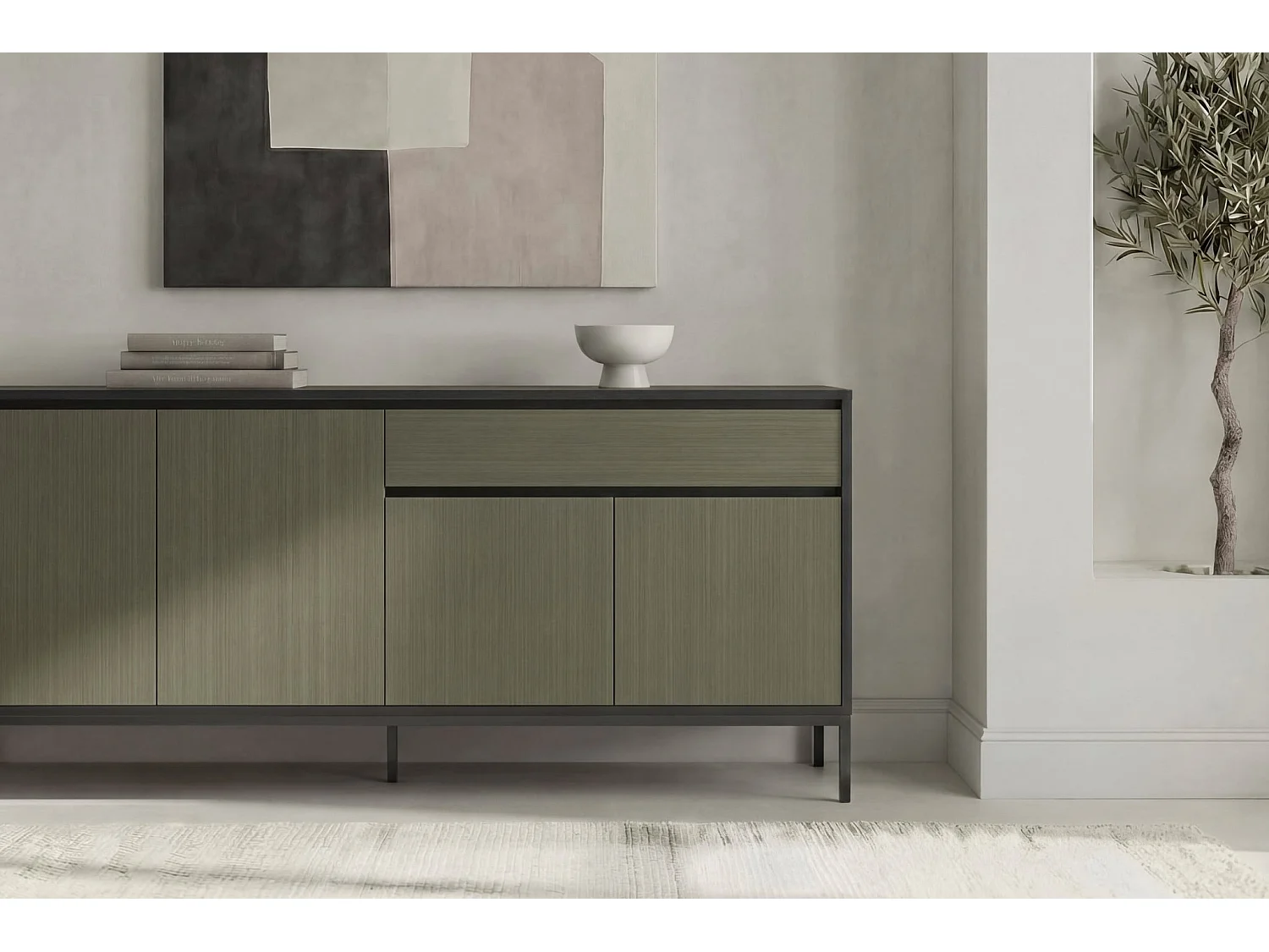 VANA - Buffet 4 portes 180cm en mélamine - Vert