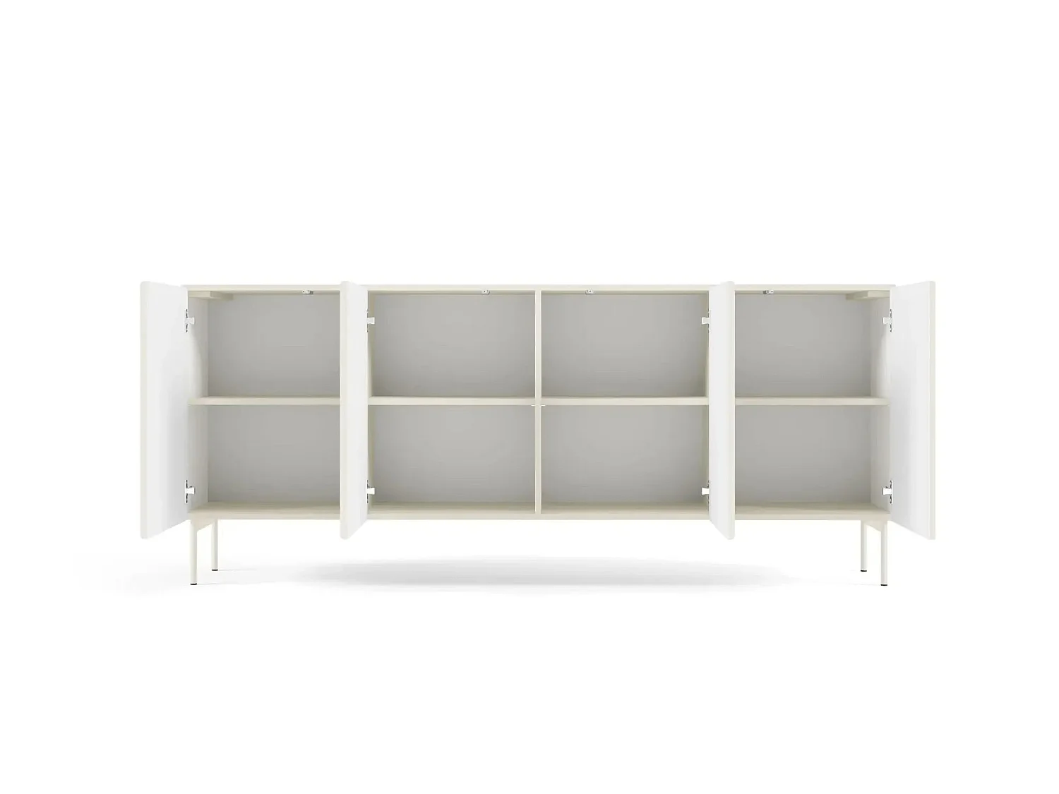 ZORA - Buffet 4 tiroirs 195cmpieds en métal - Blanc