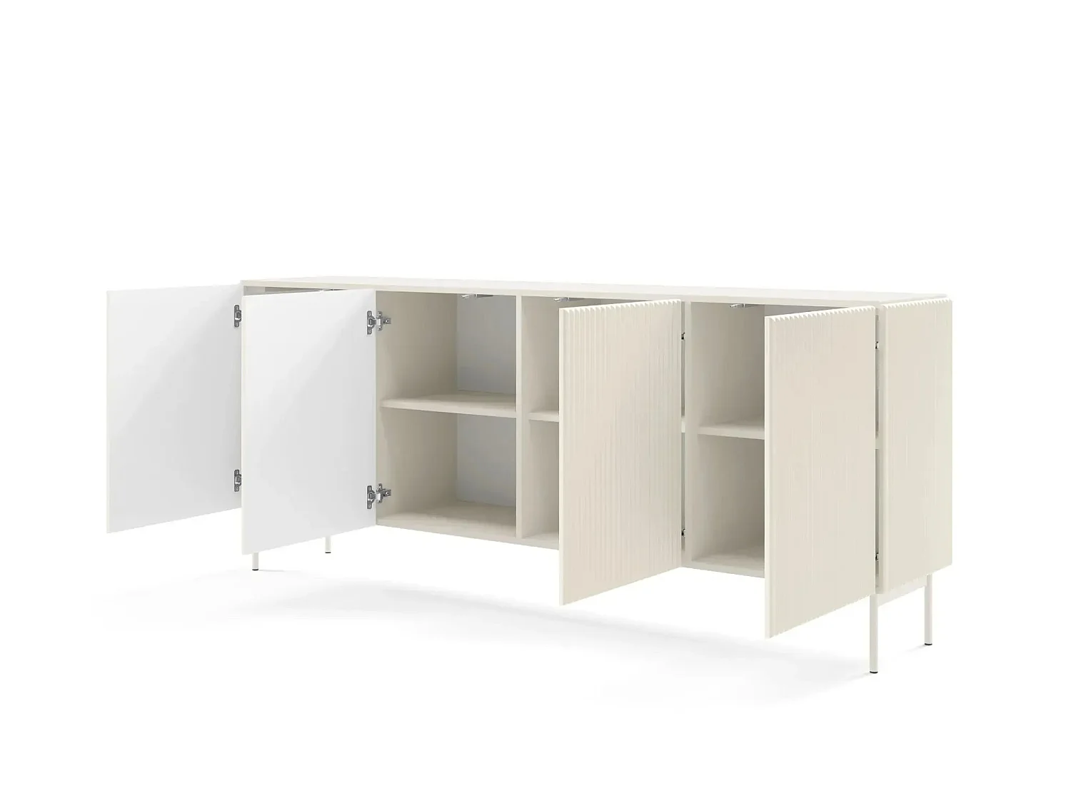 ZORA - Buffet 4 tiroirs 195cmpieds en métal - Blanc