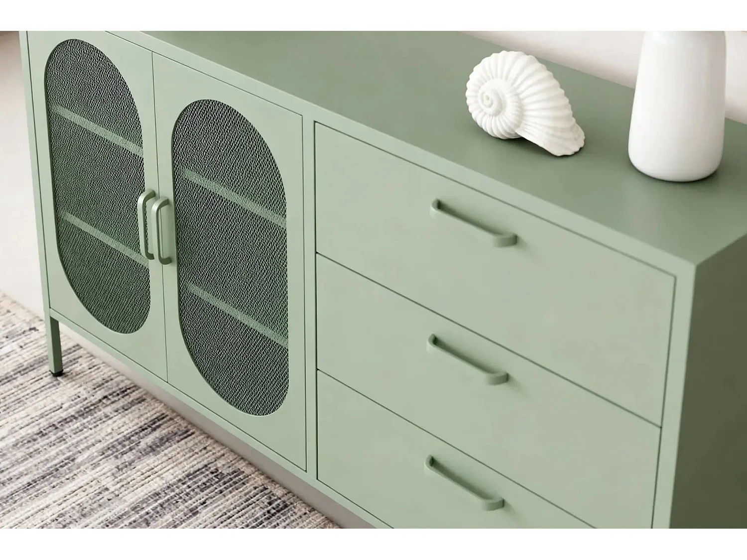 AVENO - Buffet 2 portes 140cm en métal - Vert