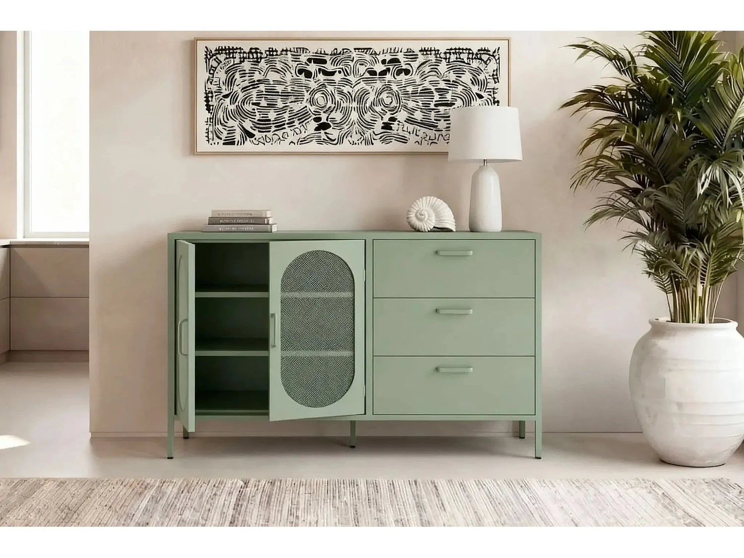 AVENO - Buffet 2 portes 140cm en métal - Vert