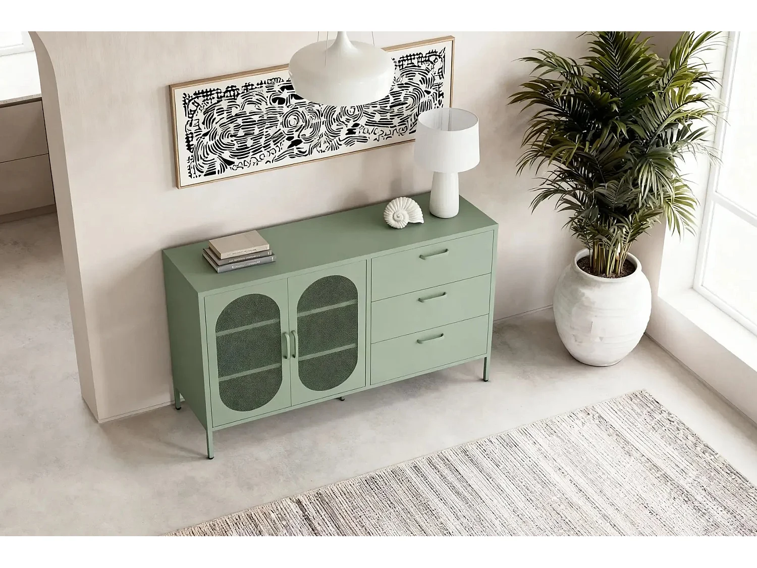 AVENO - Buffet 2 portes 140cm en métal - Vert