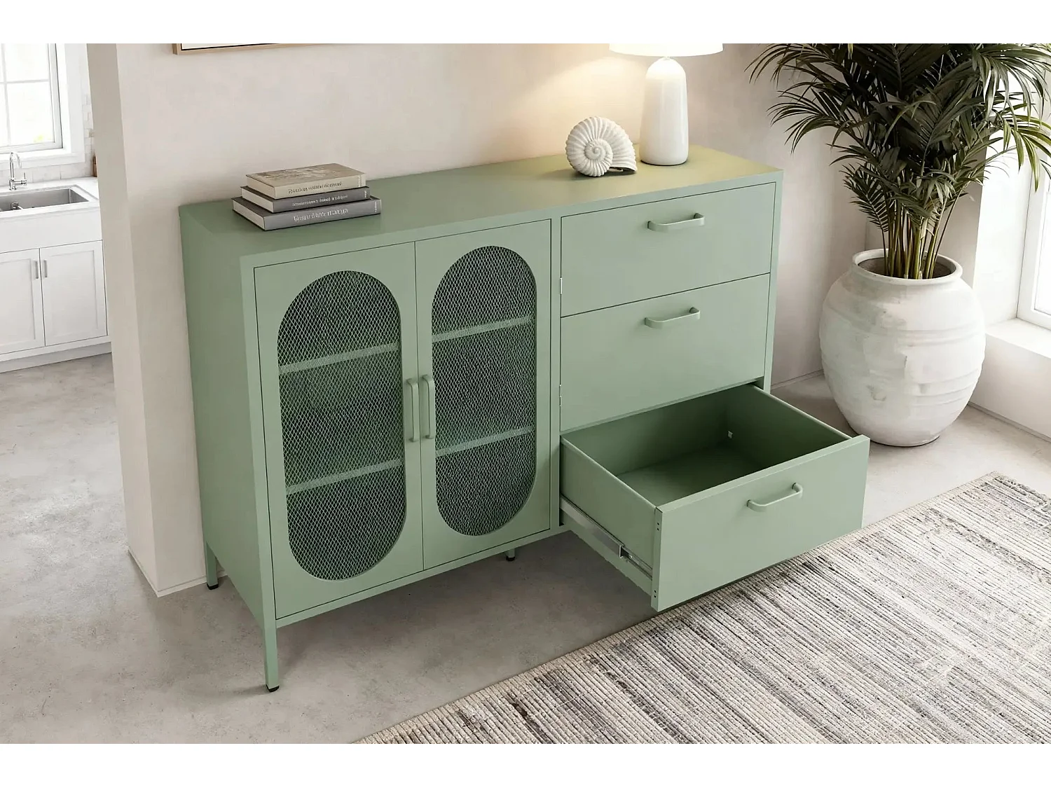 AVENO - Buffet 2 portes 140cm en métal - Vert