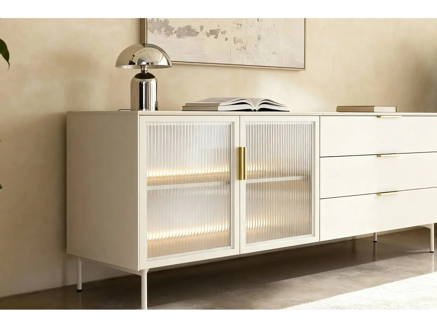 PALOMA - Buffet 2 portes 3 tiroirs 181cmeffet chêne Dunin - Beige