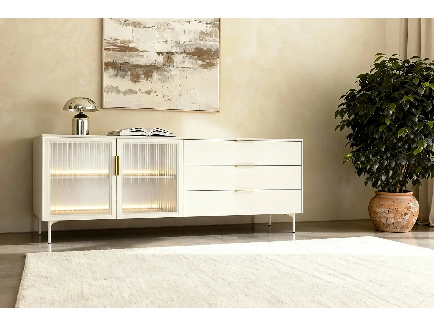 PALOMA - Buffet 2 portes 3 tiroirs 181cmeffet chêne Dunin - Beige