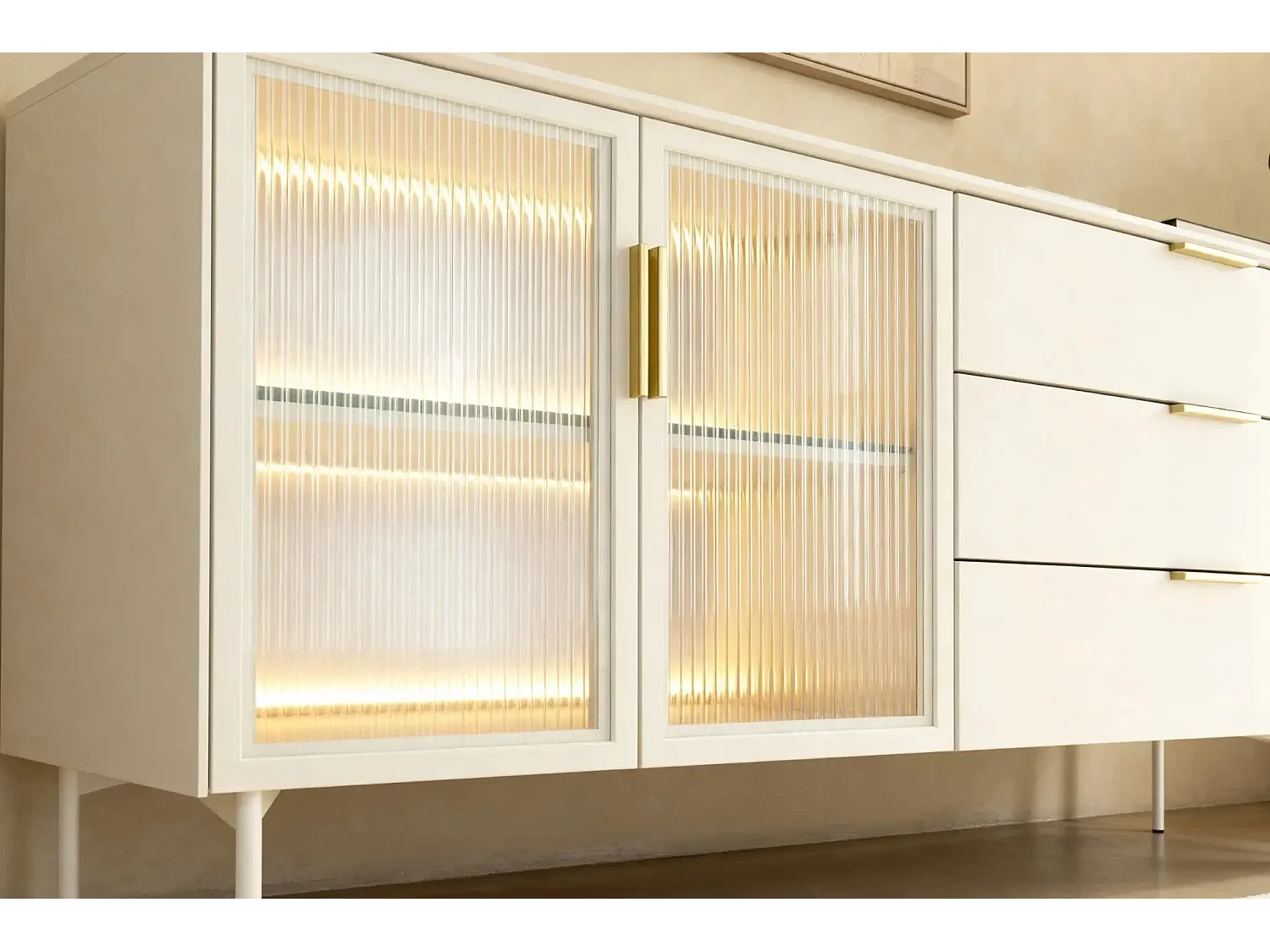 PALOMA - Buffet 2 portes 3 tiroirs 181cmeffet chêne Dunin - Beige