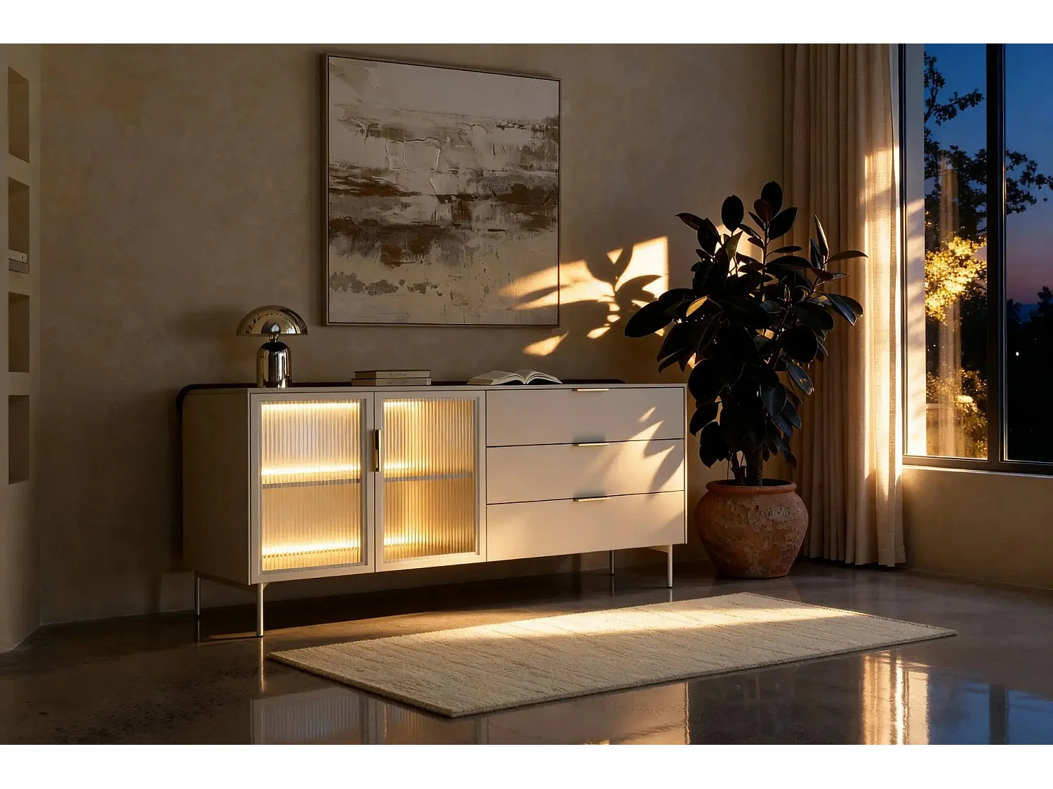 PALOMA - Buffet 2 portes 3 tiroirs 181cmeffet chêne Dunin - Beige