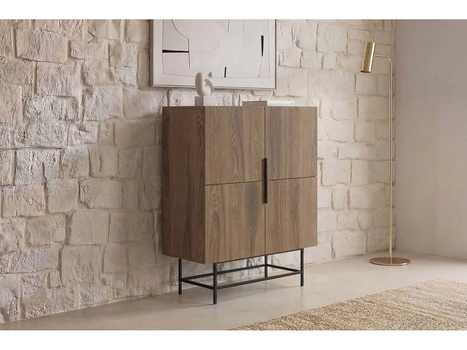 SOMA - Commode 4 portes 100cm en mélamine - Chêne clair