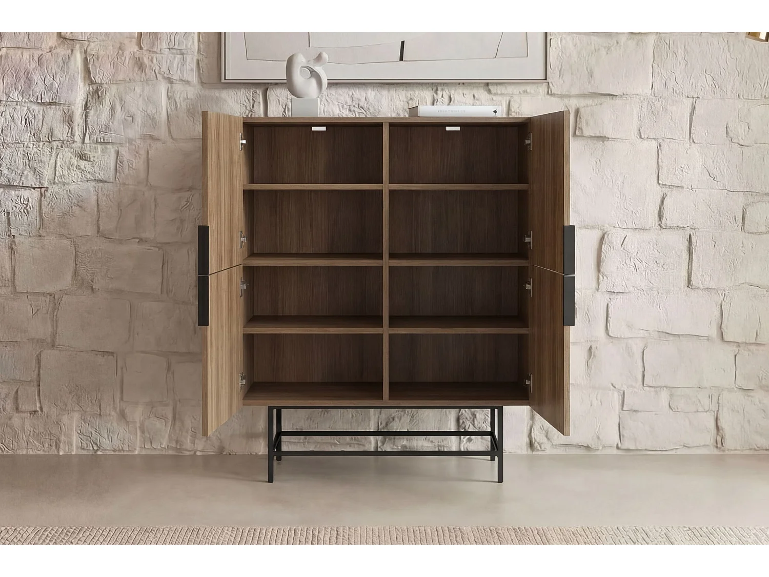 SOMA - Commode 4 portes 100cm en mélamine - Chêne clair