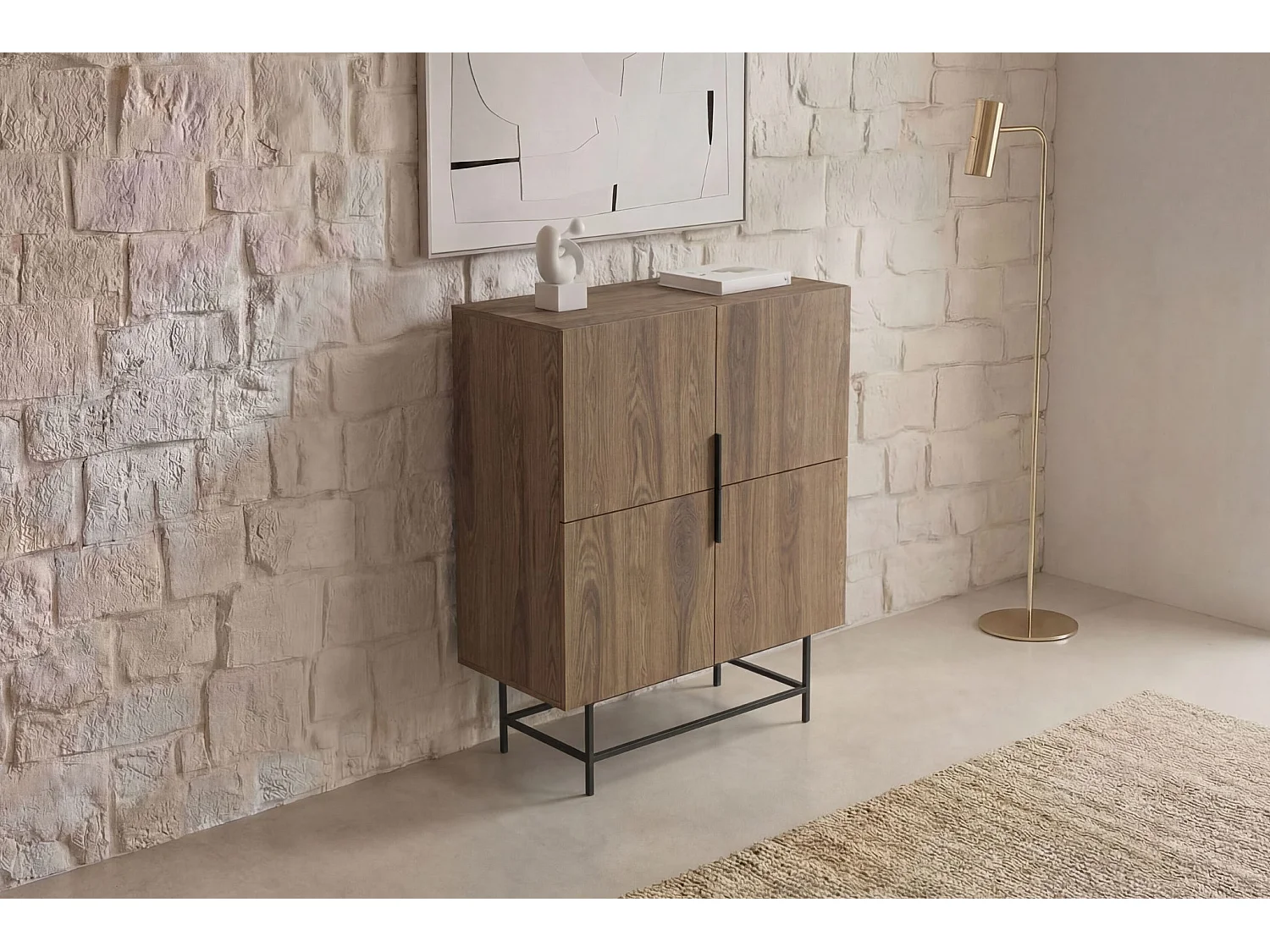 SOMA - Commode 4 portes 100cm en mélamine - Chêne clair