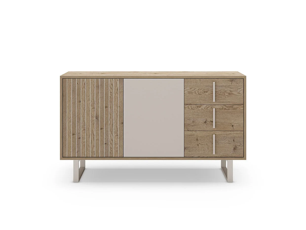 MINELA - Buffet 2 portes 140cm en mélamine - Chêne clair