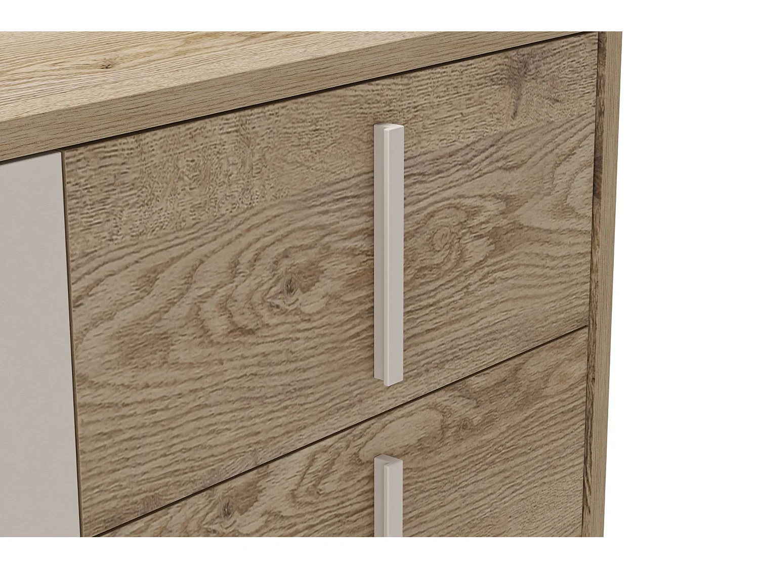MINELA - Buffet 2 portes 140cm en mélamine - Chêne clair