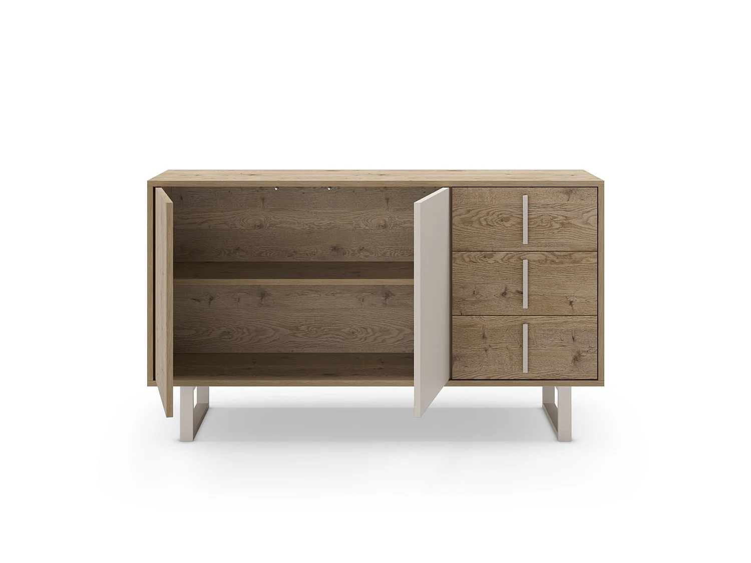 MINELA - Buffet 2 portes 140cm en mélamine - Chêne clair