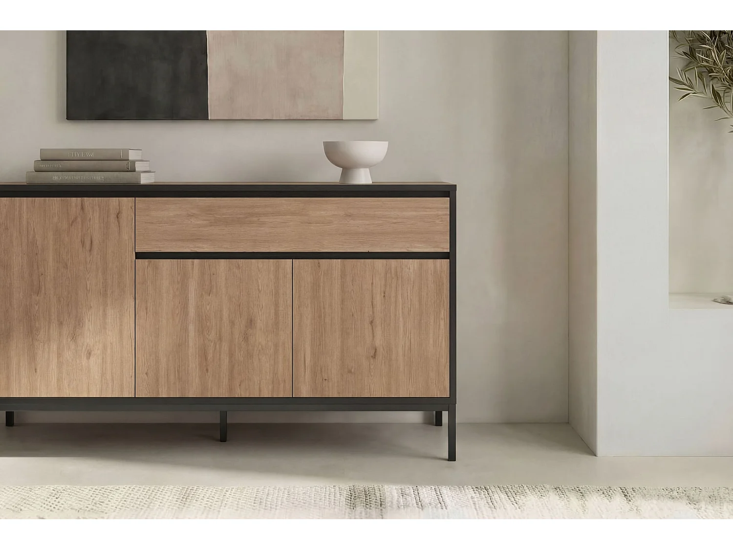 VANA - Buffet 3 portes 140cm en mélamine - Chêne clair