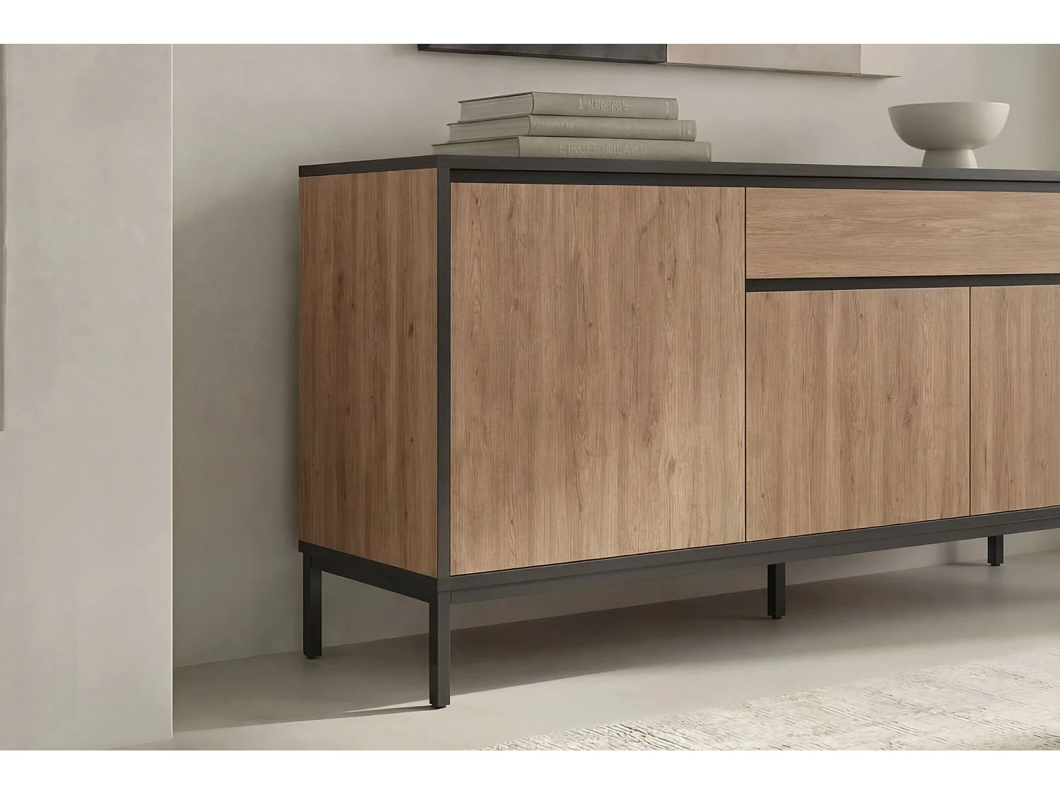 VANA - Buffet 3 portes 140cm en mélamine - Chêne clair