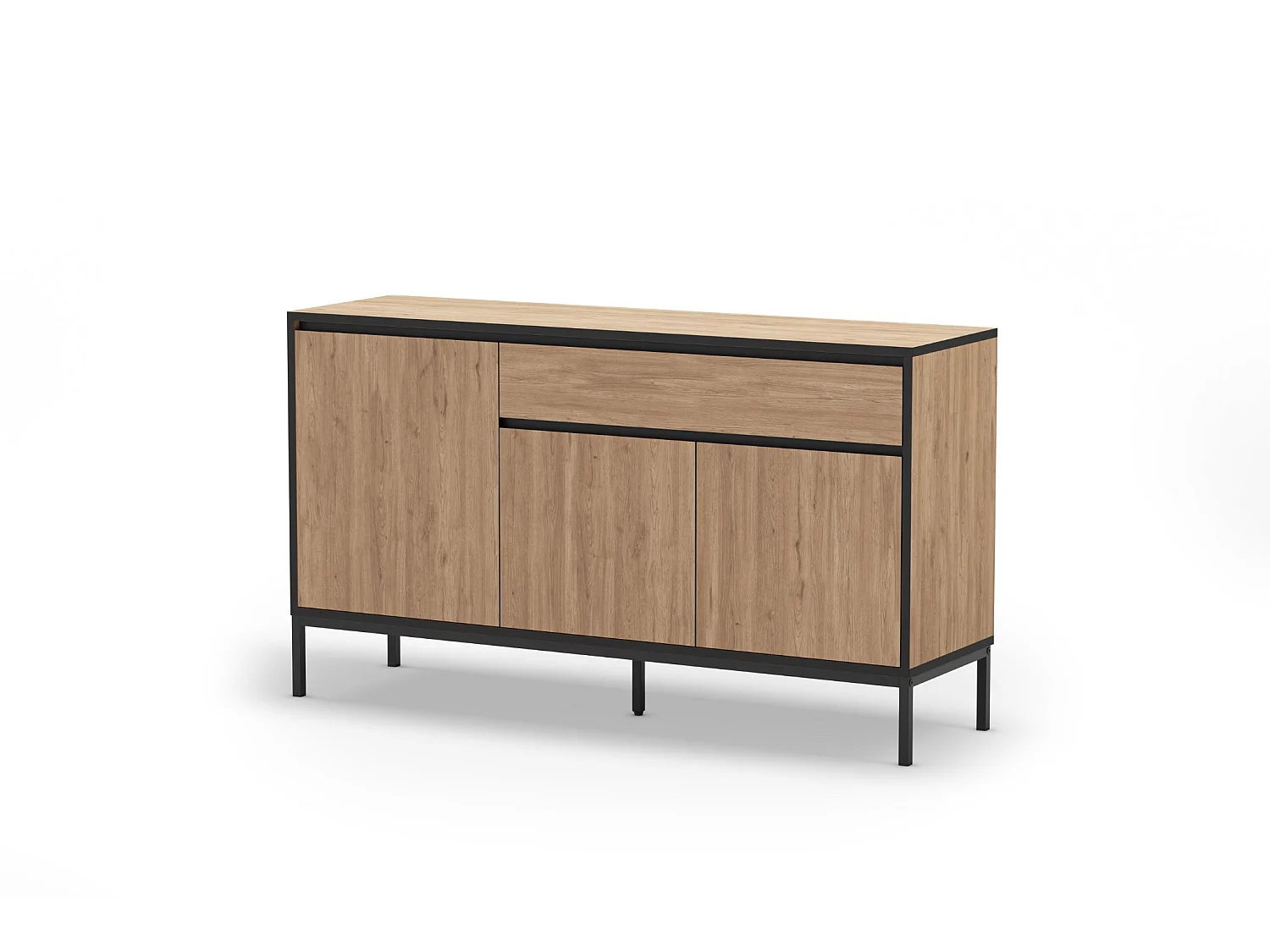 VANA - Buffet 3 portes 140cm en mélamine - Chêne clair