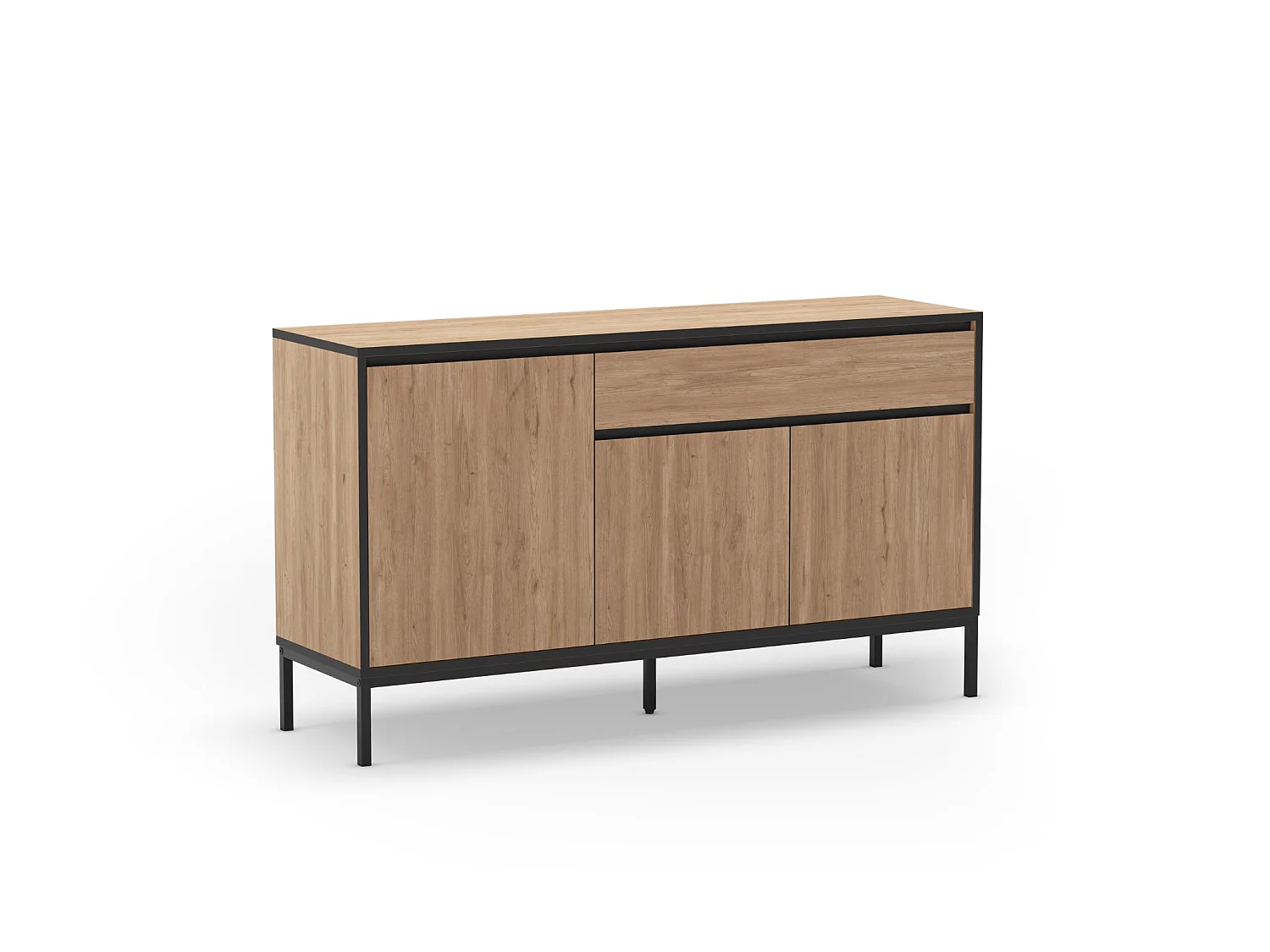 VANA - Buffet 3 portes 140cm en mélamine - Chêne clair
