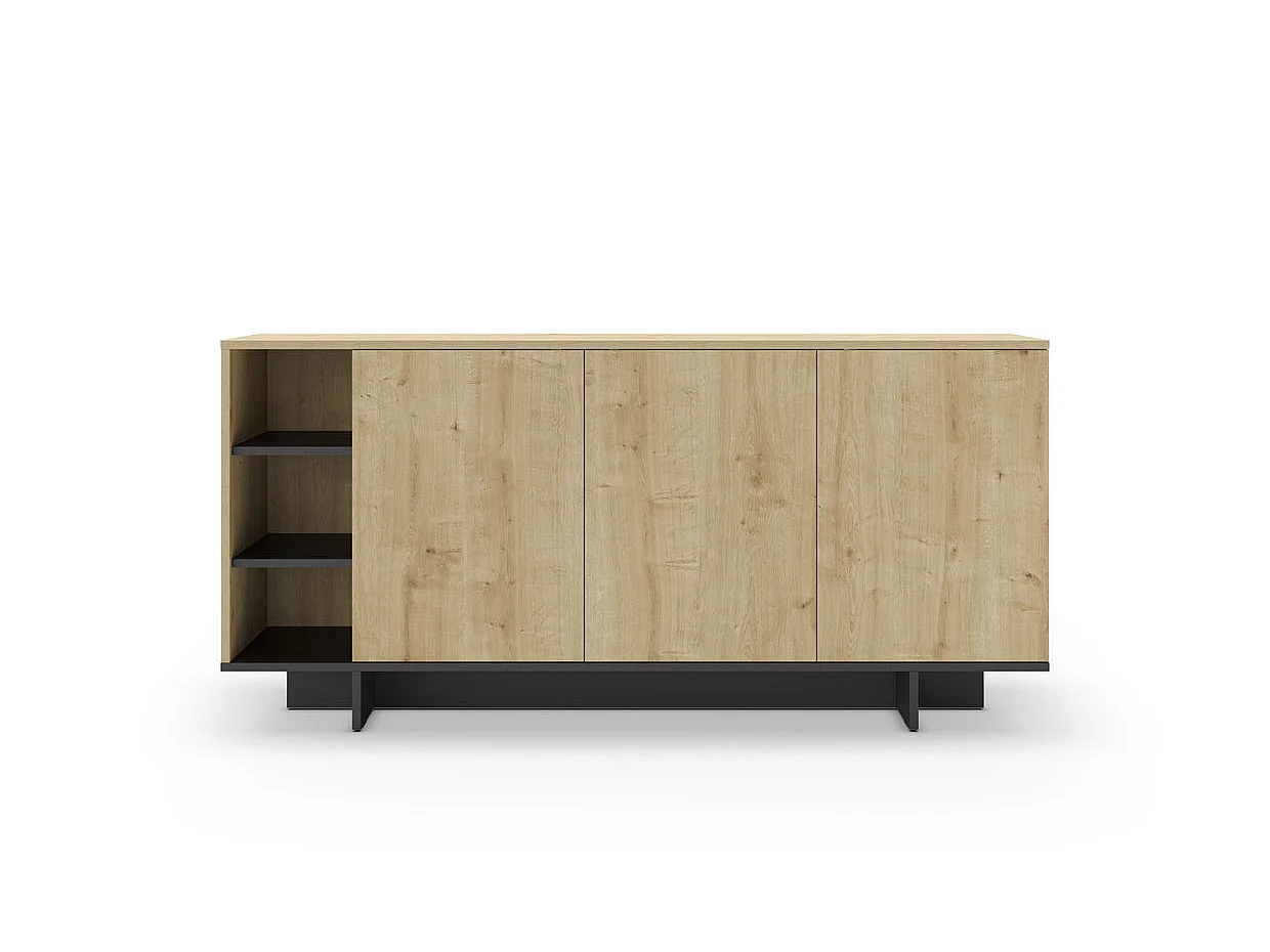 CALYO - Buffet 3 portes 170cm en mélamine - Chêne clair