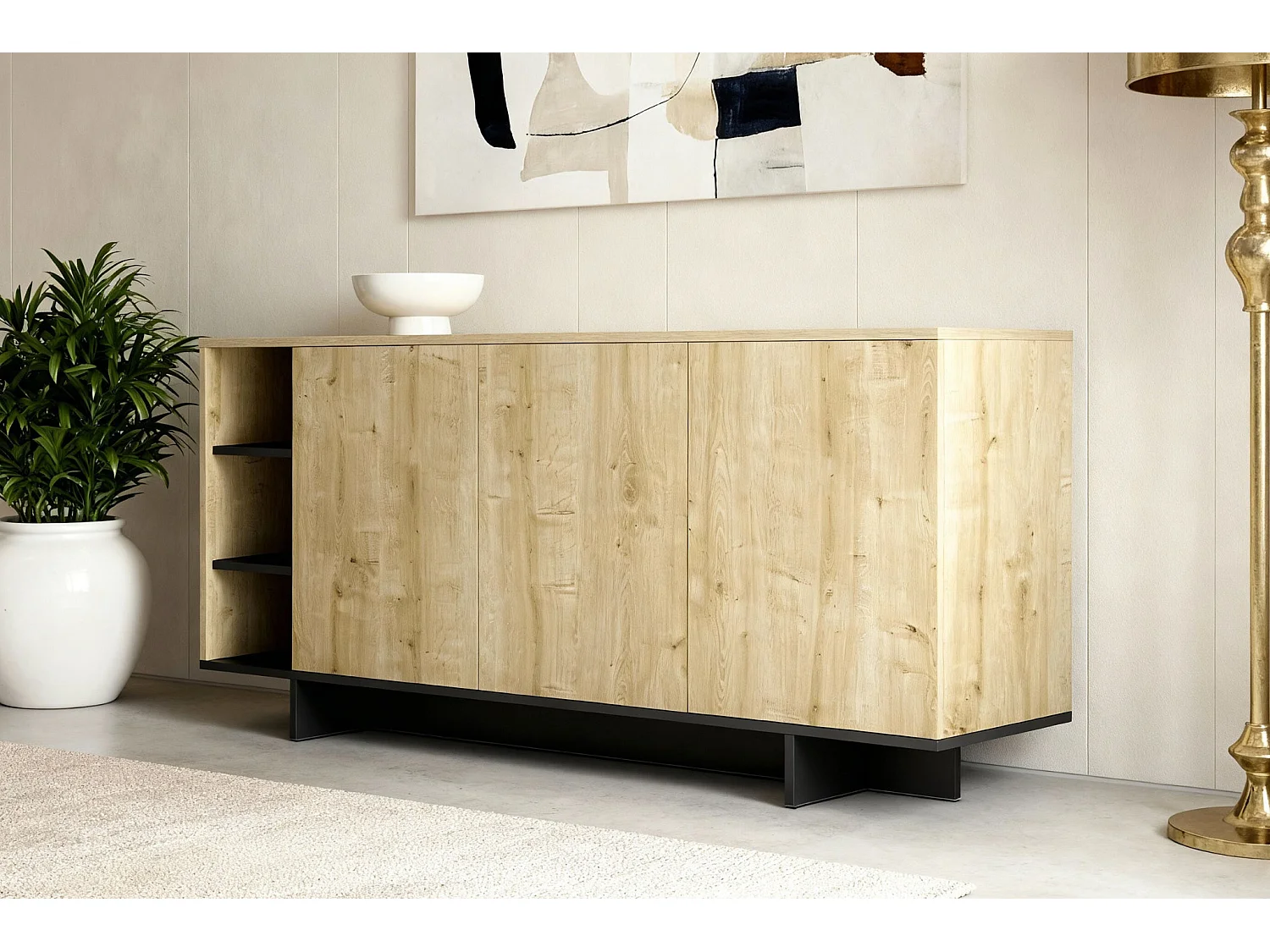 CALYO - Buffet 3 portes 170cm en mélamine - Chêne clair