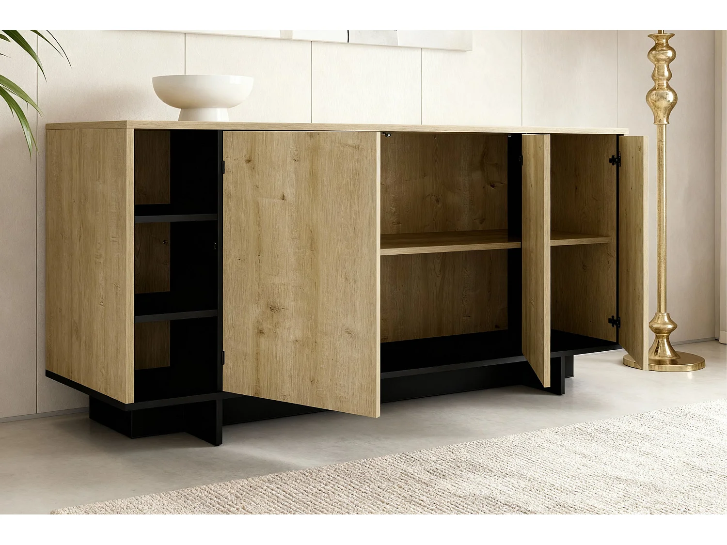 CALYO - Buffet 3 portes 170cm en mélamine - Chêne clair