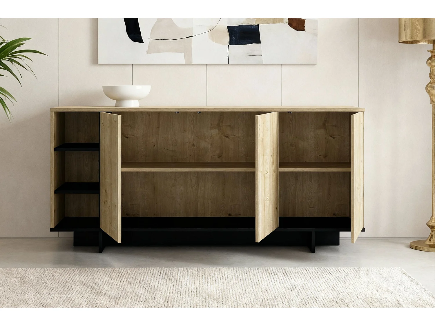 CALYO - Buffet 3 portes 170cm en mélamine - Chêne clair