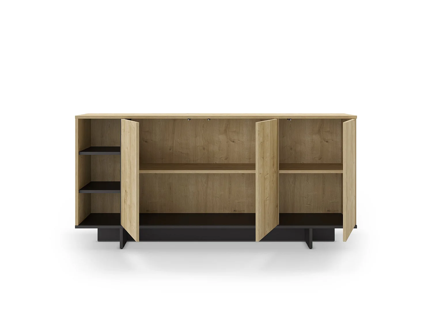 CALYO - Buffet 3 portes 170cm en mélamine - Chêne clair