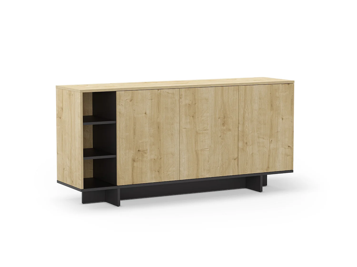 CALYO - Buffet 3 portes 170cm en mélamine - Chêne clair